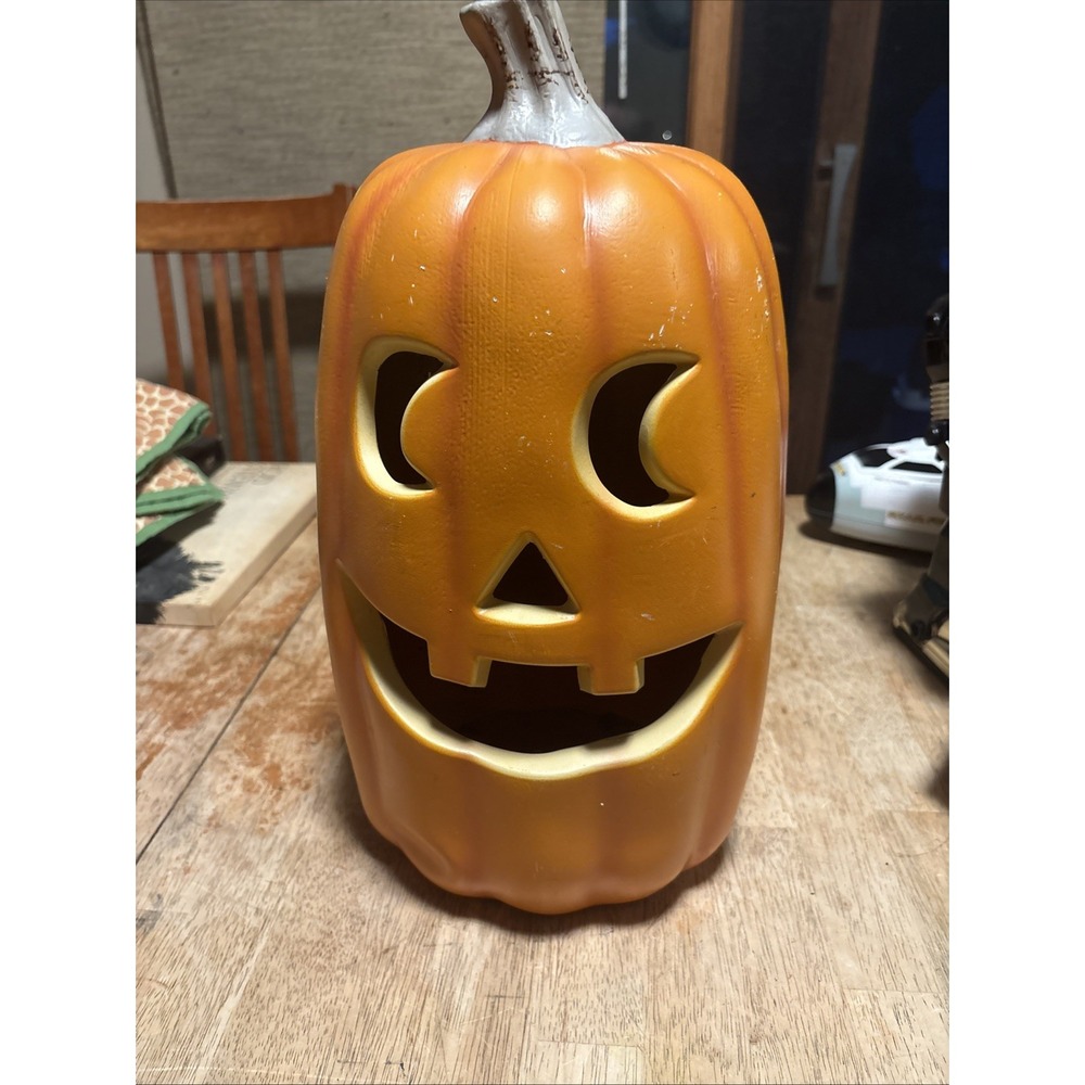 Vintage General Foam Plastics Light Pumpkin Jack O Lantern 15in Blow Mold Works